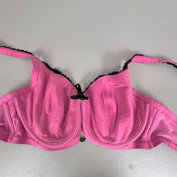 FREDERICKS OF HOLLYWOOD BRA DARK PINK WITH BLACK LACE TRIM SIZE 40D - Picture 2 of 5